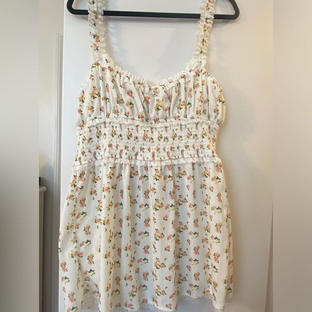 NWT For Love & Lemons Lola Pointelle Dress in Cream Floral Holiday 2020 Size XL - Picture 7 of 8